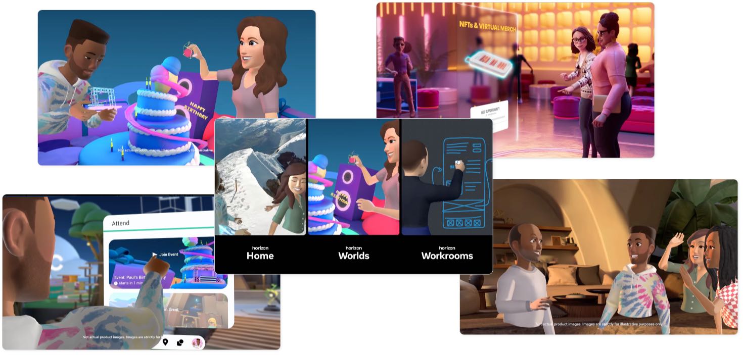 Examples of Meta's metaverse built for both leisure and work