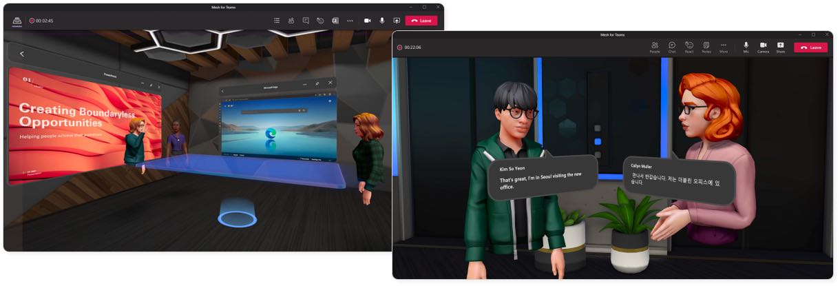 Examples of a virtual 3D office setup created by Microsoft