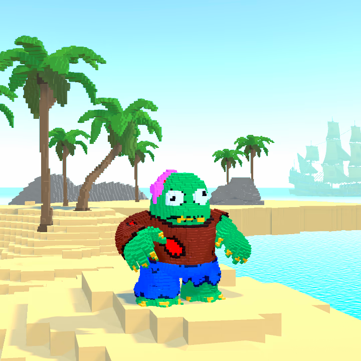 One of the Pixelmon NFTs nicknamed Kevin, a green pixelated turtle in a desert landscape
